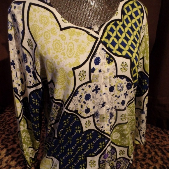 💚Joseph Spring White Blue Green Button Front Cardigan Knit Sweater S Paisley - Picture 6 of 10